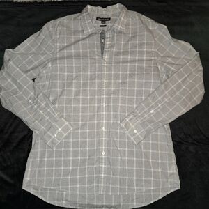 Michael Kors Long Sleeve Button Down Gray and White Shirt, Slim Fit, Size XL